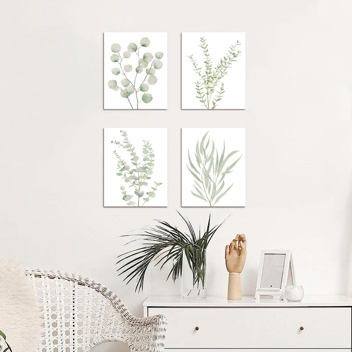 4PCS 8X10in,Botanical Plant Canvas Wall Art, Framed Boho Wall Decor