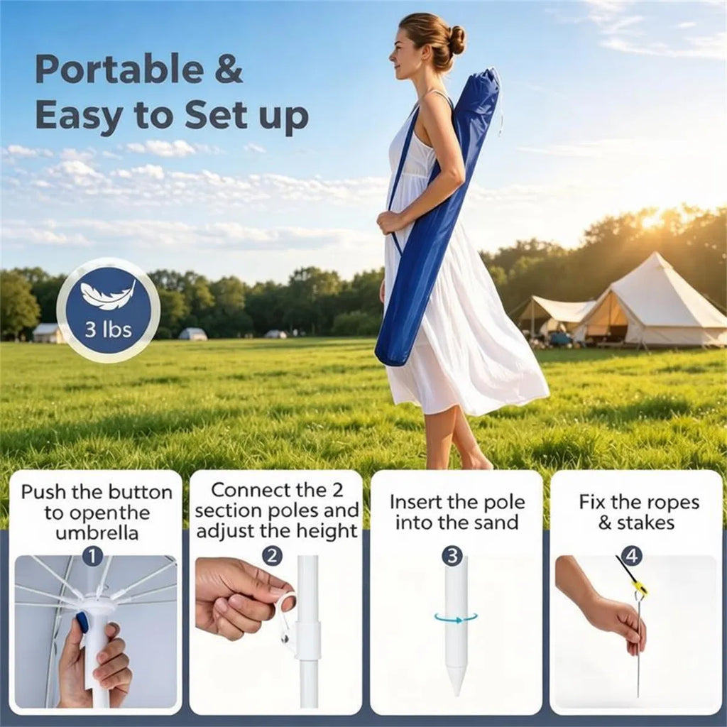 2-in-1 Portable Beach Umbrella With Side Panels UPF 50+ Silver Coated