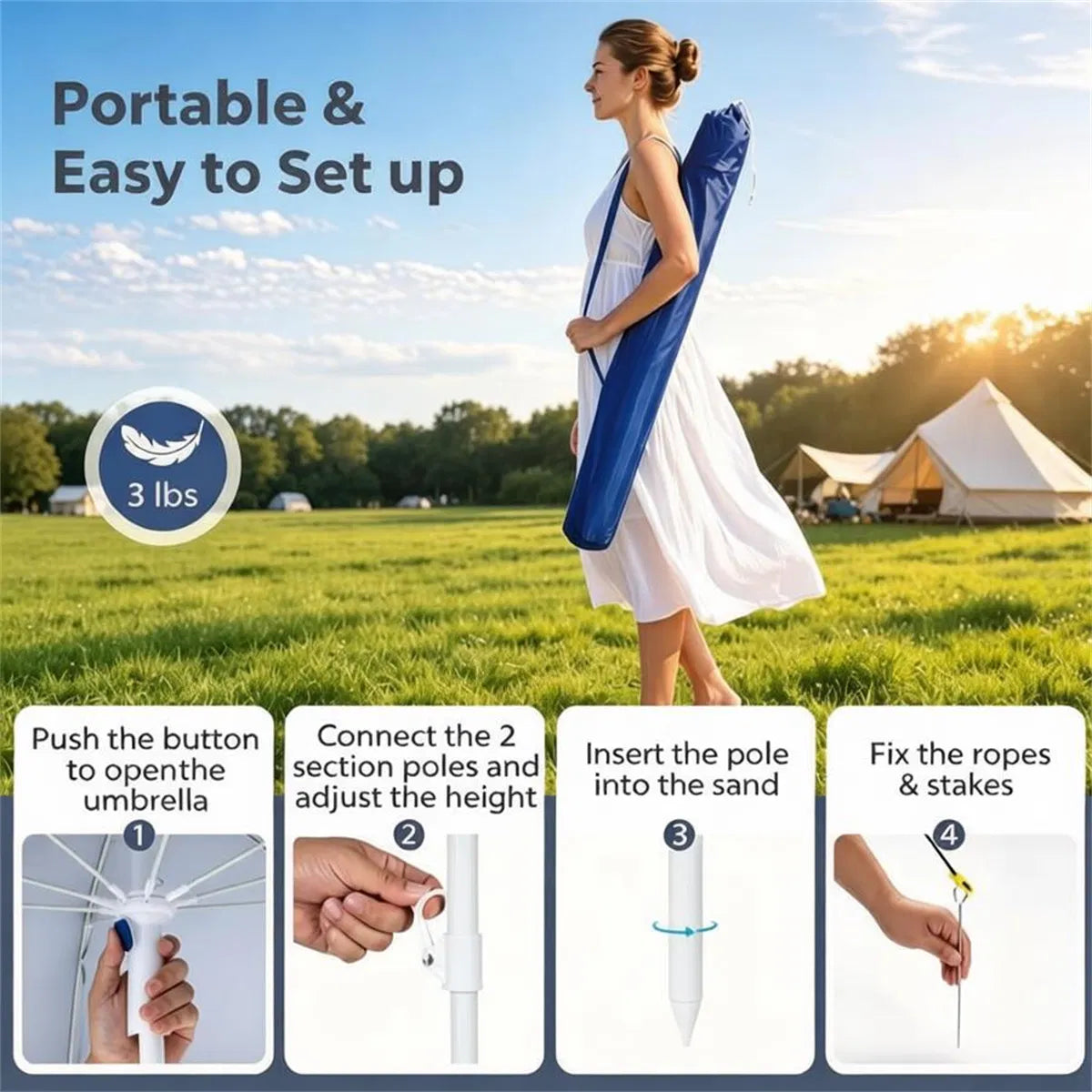 2-in-1 Portable Beach Umbrella With Side Panels UPF 50+ Silver Coated