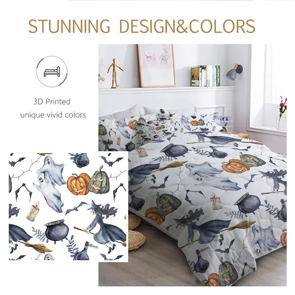 8pcs Halloween Comforter Set, Witch Pattern Bed In A Bag Bedding