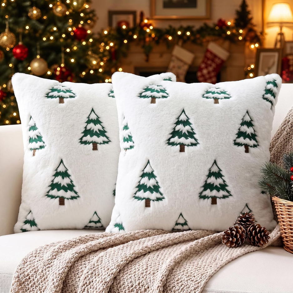 Christmas Throw Pillow Covers 18x18 Set Of 2-White