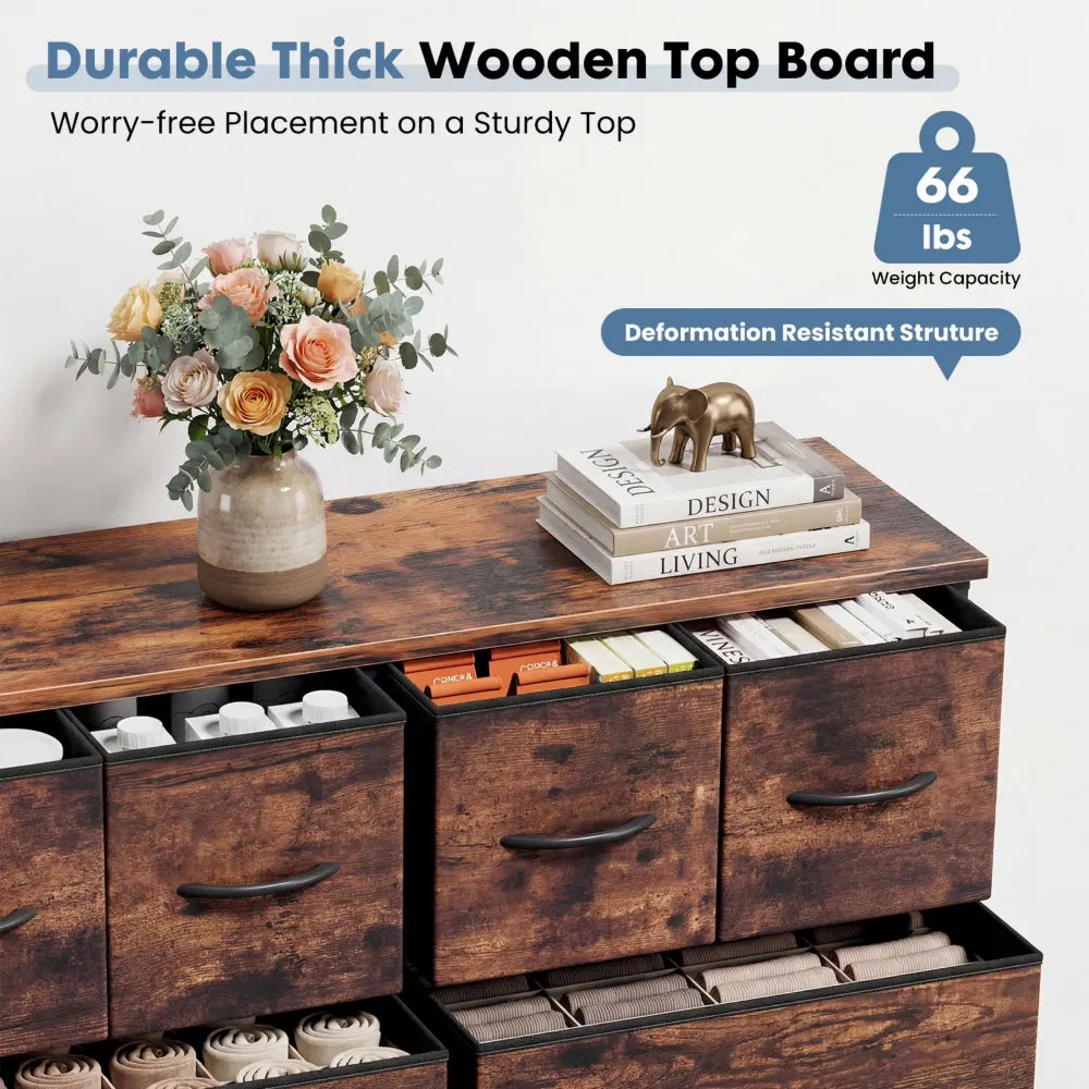 10-Drawer Fabric Dresser, Largestoragetower For Bedroom, Closet, Living