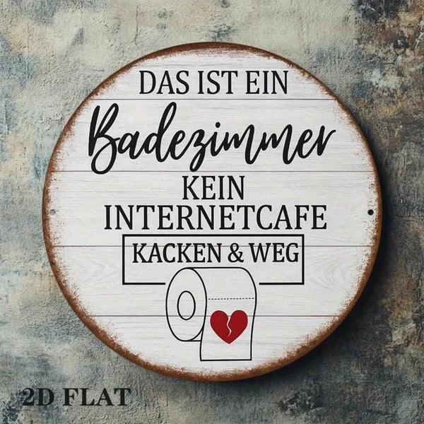 Vintage German Toilet Sign 8x8 Inch Round French Aluminum Plaque, 2D
