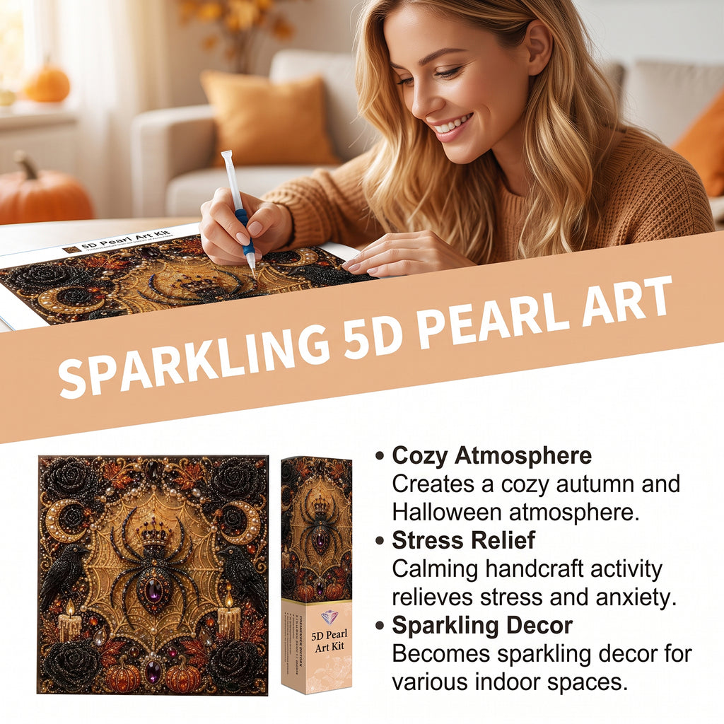 Halloween DIY Pearl Art Kit, 5D Diamond Spider Painting, Vintage Gothic