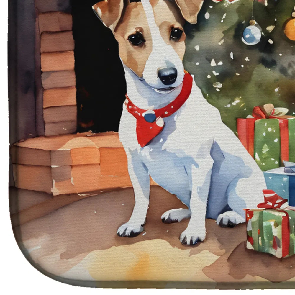Jack Russell Terrier Cozy Christmas Dish Drying Mat Absorbent Dish