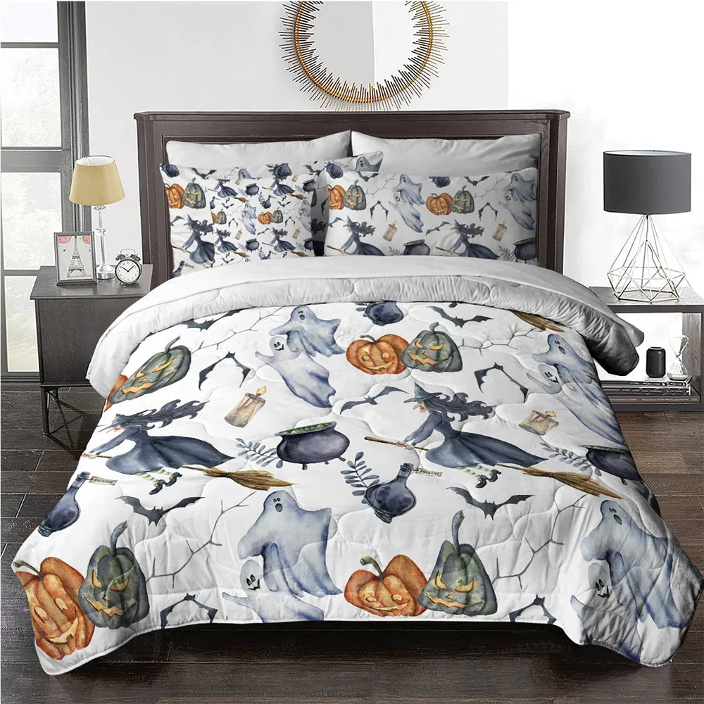 8pcs Halloween Comforter Set, Witch Pattern Bed In A Bag Bedding
