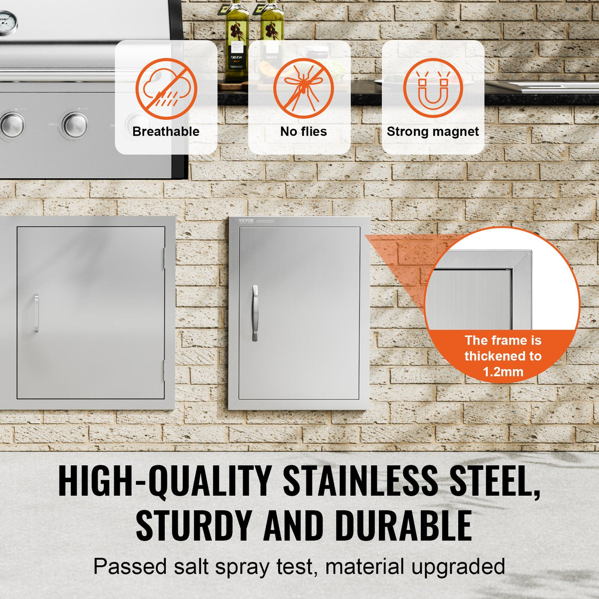 BBQ Access Door, 16W X 22H Inch Single Outdoor Kitchen Door, Stainless