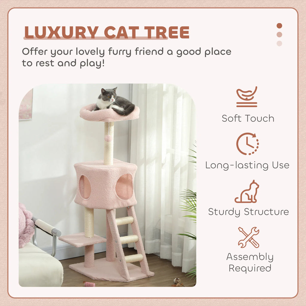 47" Tall Cat Tree Tower With Condo, Ladder, Scratching Posts