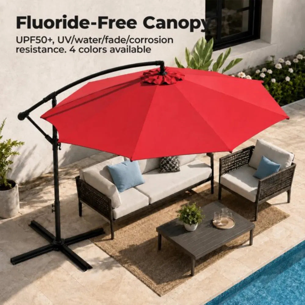 9.8FT Offset Cantilever Patio Umbrella With Crank & 8 Ribs, Easy Tilt