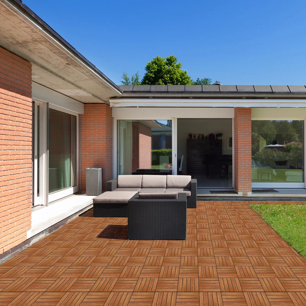 27pcs Wood Interlocking Deck Tiles 11.8"x11.8", Waterproof Flooring