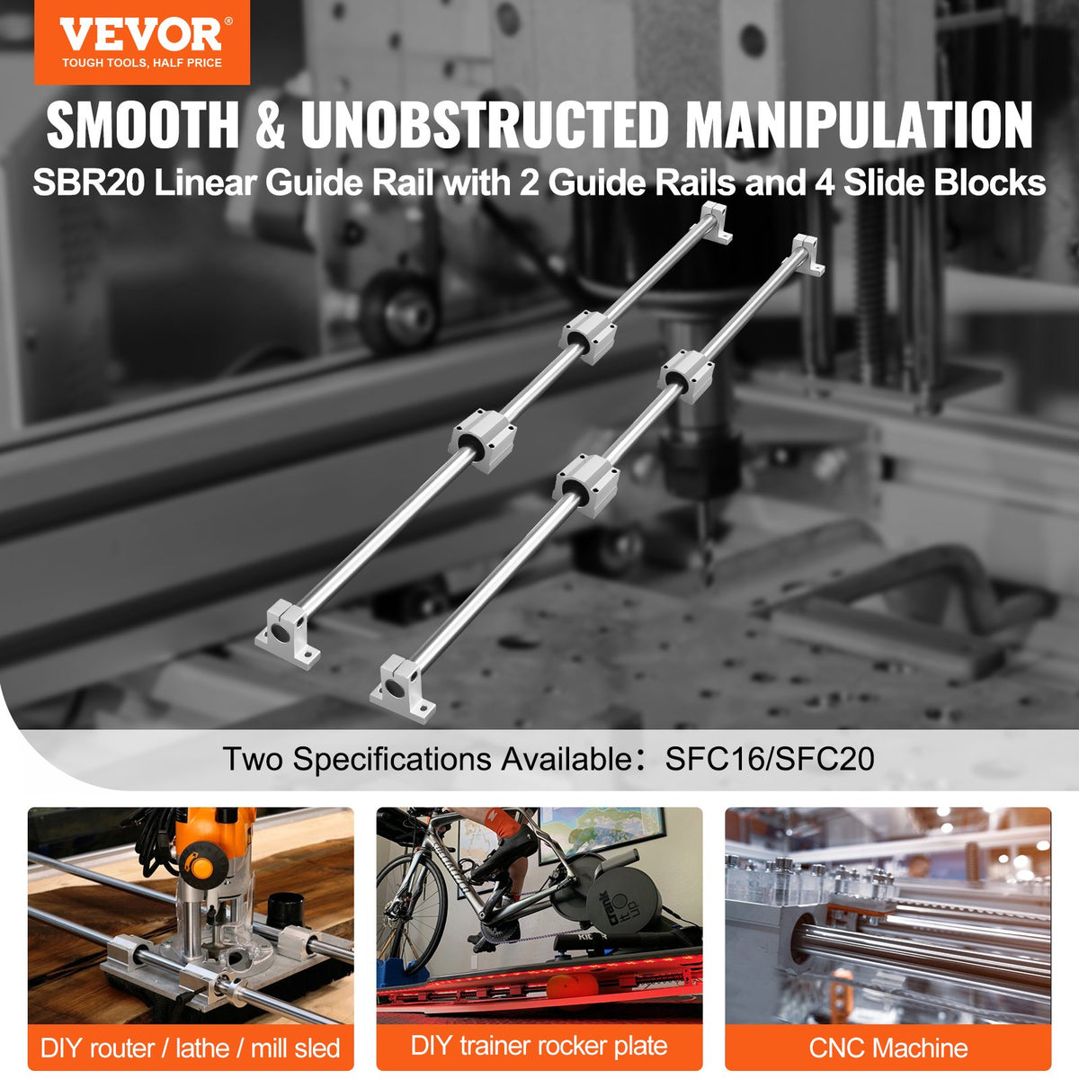 Linear Guide Set, SFC20 1000mm, Comes With Two 39.4 In/1000 Mm SFC20