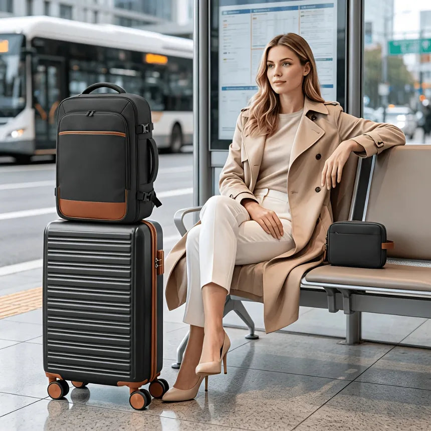3pcs Travel Luggage Set With Backpack, Includes 20-Inch Carry-on