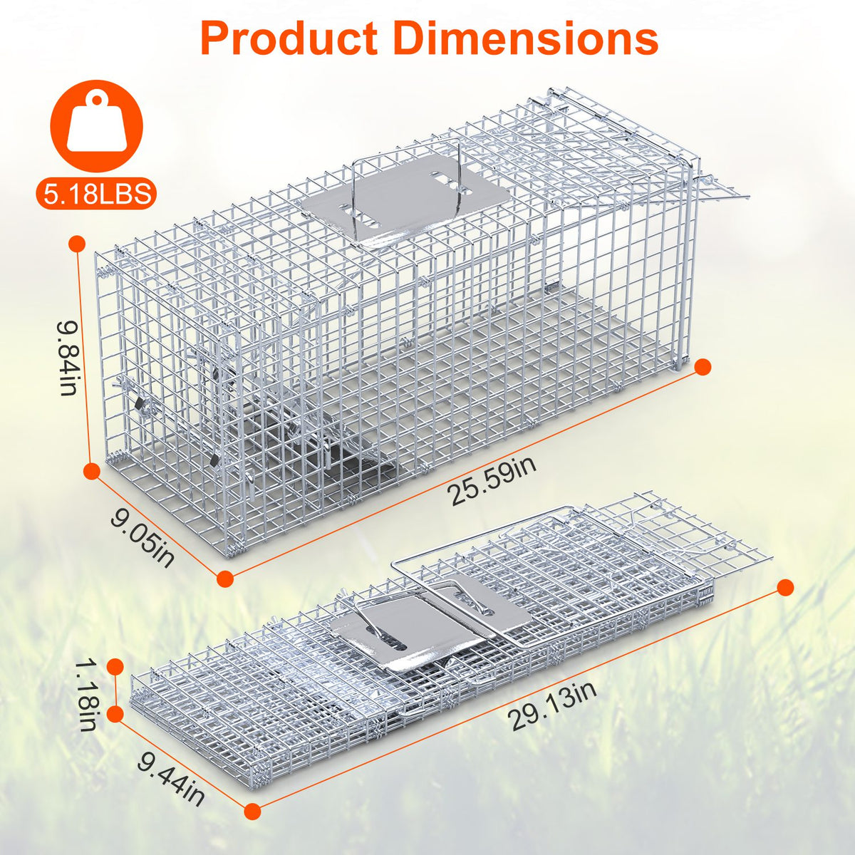 1Pc 25.59Inch Live Humane Animal Trap For Spring Summer Cage Heavy Duty