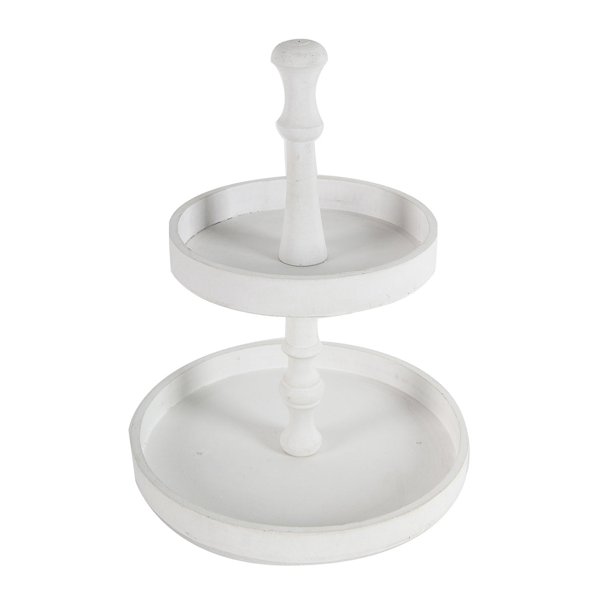 D11.8x15.4 Two- Tiered Round Wooden Tray White