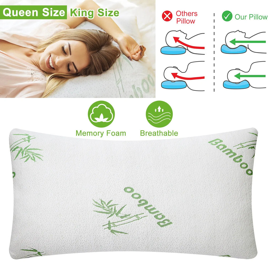 Bamboo Memory Foam Pillow Hypoallergenic Bed Pillow For Head Neck Rest