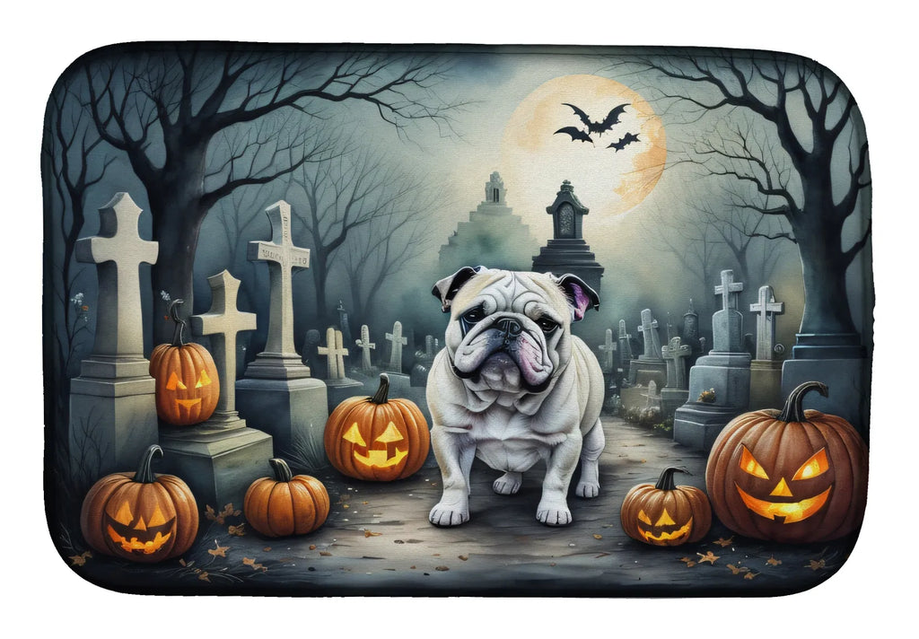 English Bulldog Spooky Halloween Dish Drying Mat Absorbent Dish Drying