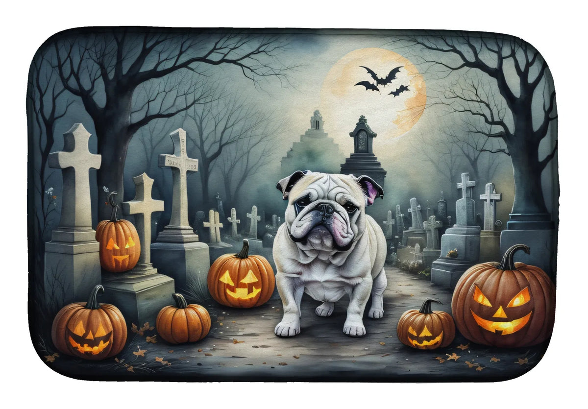 English Bulldog Spooky Halloween Dish Drying Mat Absorbent Dish Drying