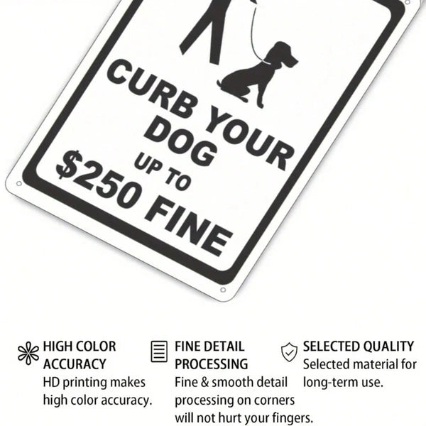Curb Your Dog Metal Tin Sign, Regulations Caution Plaque, 8x12in