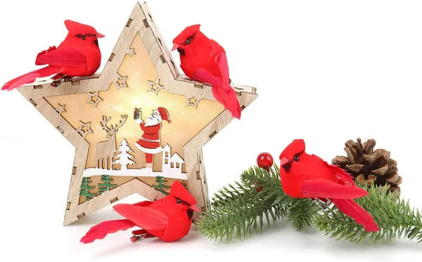 12 Pcs Cardinal Birds For Crafts, Mini Cardinal Clip On Christmas Tree