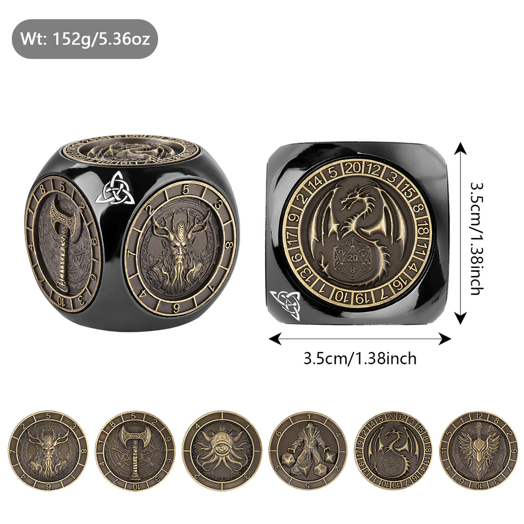 6-pack DND Dice Wheel Gift Box Set, Retro Wheel Metal Polyhedral Board