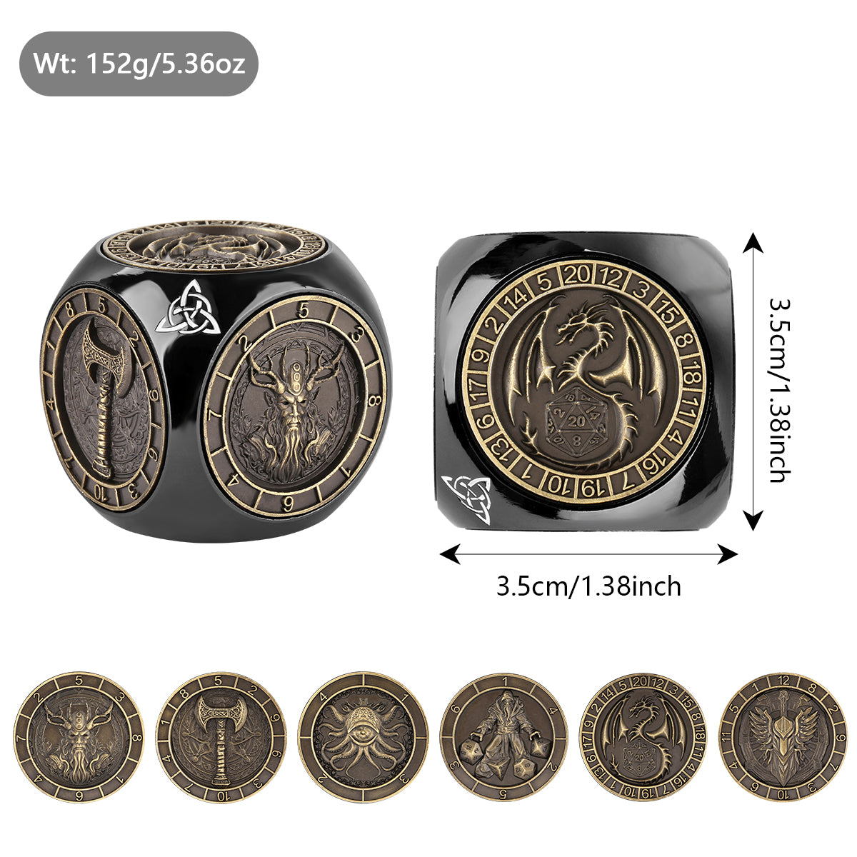 6-pack DND Dice Wheel Gift Box Set, Retro Wheel Metal Polyhedral Board