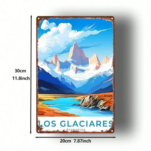 1pc Vintage Metal Sign Argentina Los Glaciares Snow Mountain Lake View