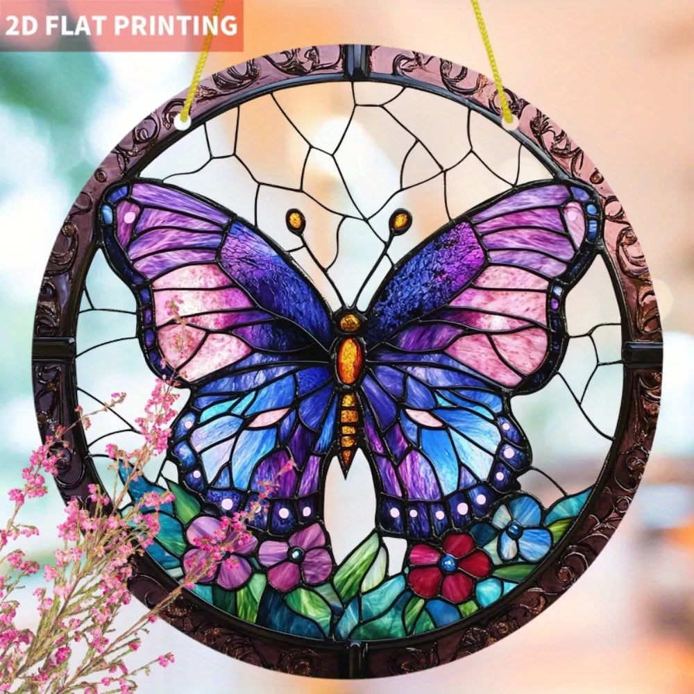 High Definition Transparent Round Purple Butterfly Floral Acrylic Sun