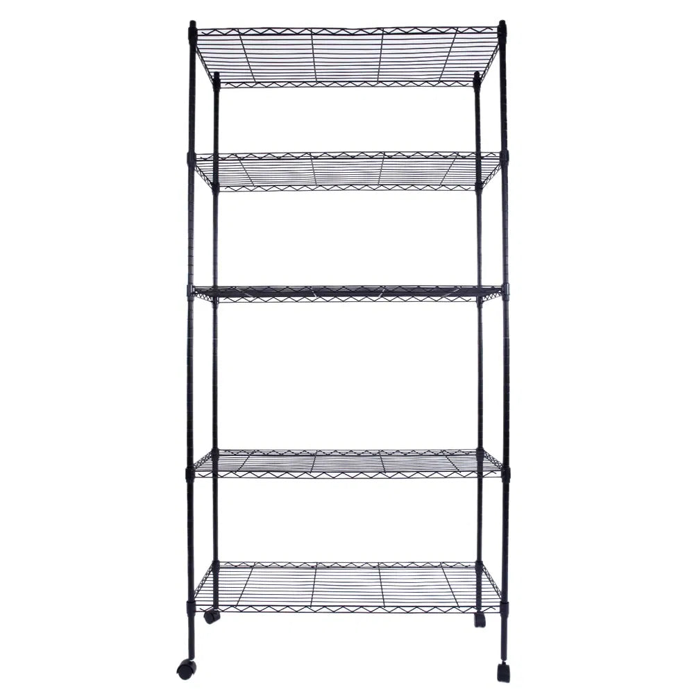5-Layer Plastic Coated Iron Shelf With 1.5" Nylon Wheels 165*90*35 Black