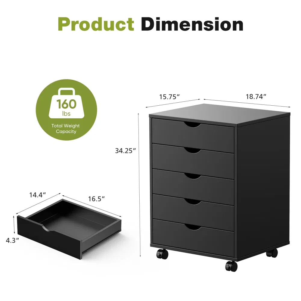 5 Drawerstoragecabinet With Wheels For Bedroom,home, Office