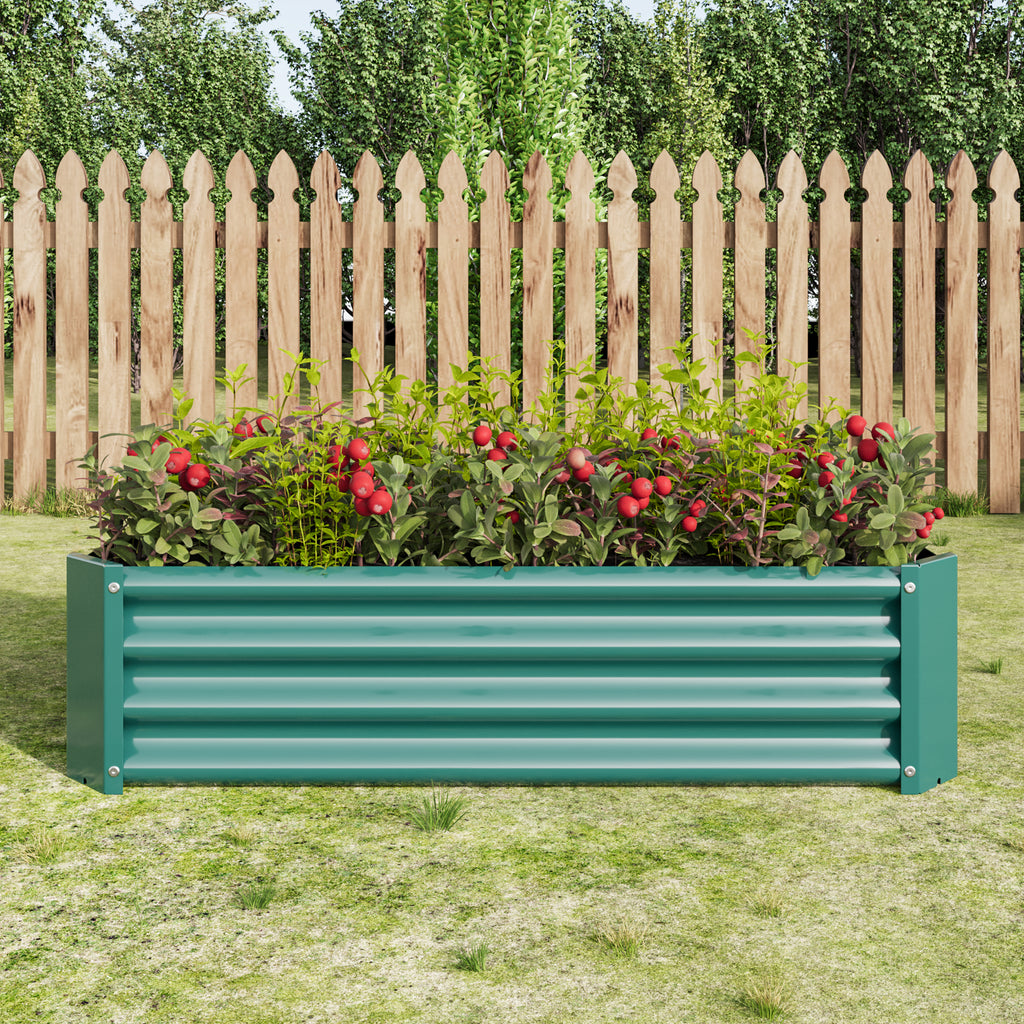 2PCS Green 4×2×1ft Metal Raised Garden Bed, Rectangle Raised Planter