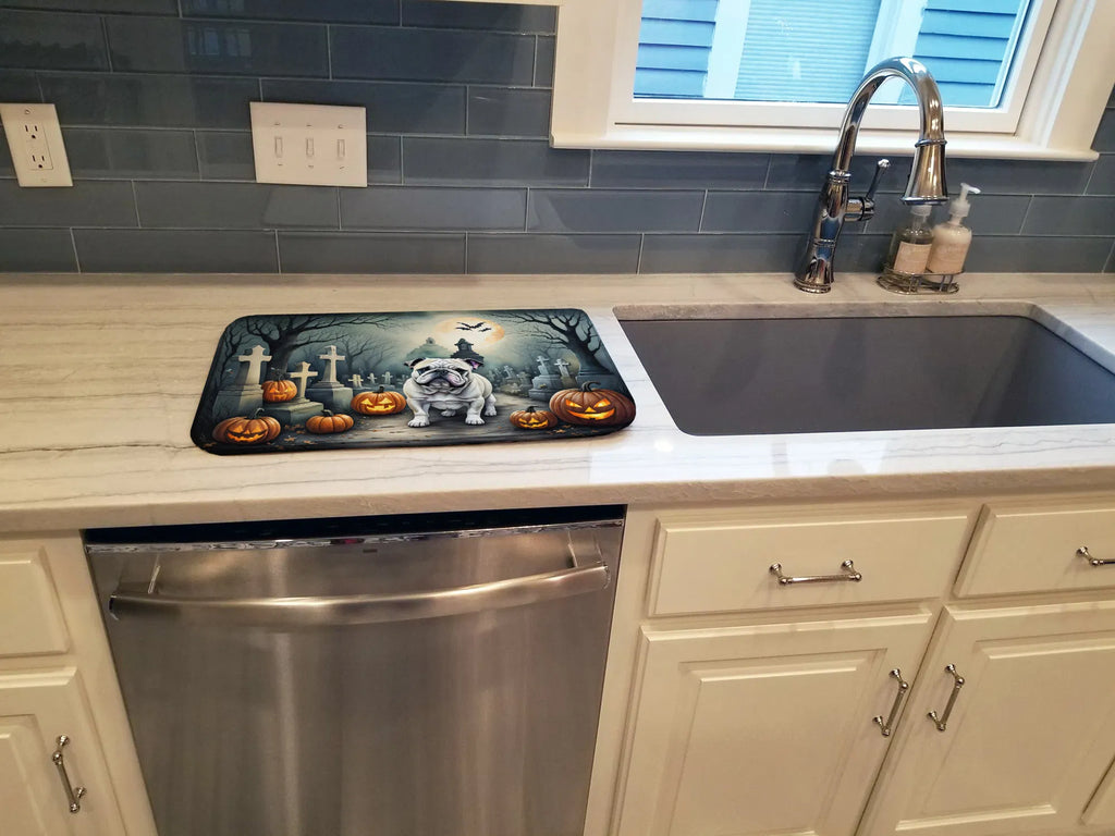 English Bulldog Spooky Halloween Dish Drying Mat Absorbent Dish Drying