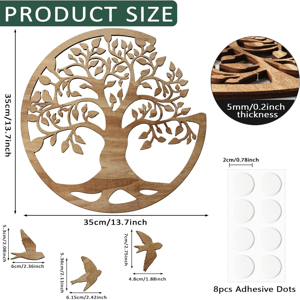 Wooden Tree Of Life Wall Art 12 Inch Round, Tree Wall Decor