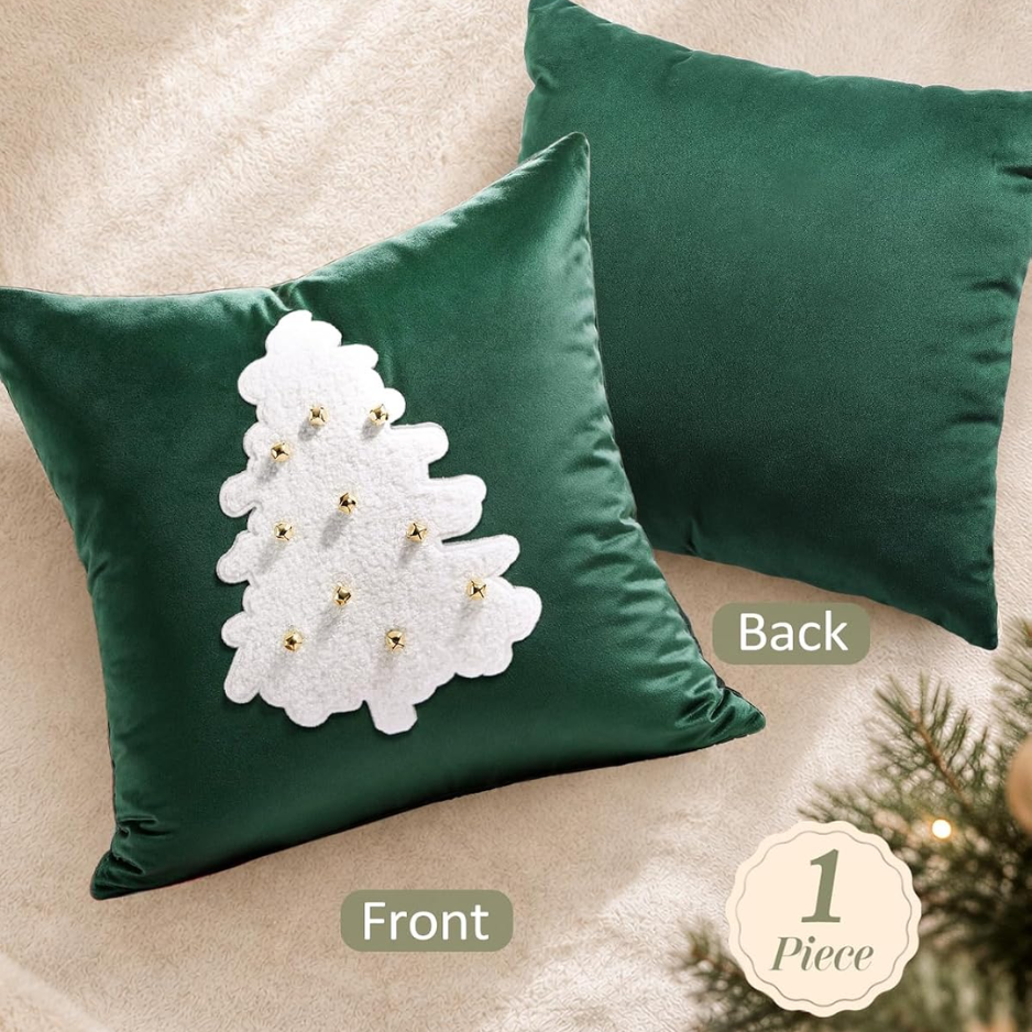 Christmas Tufted Pillow Cover 18x18 Inch, Bell Tree