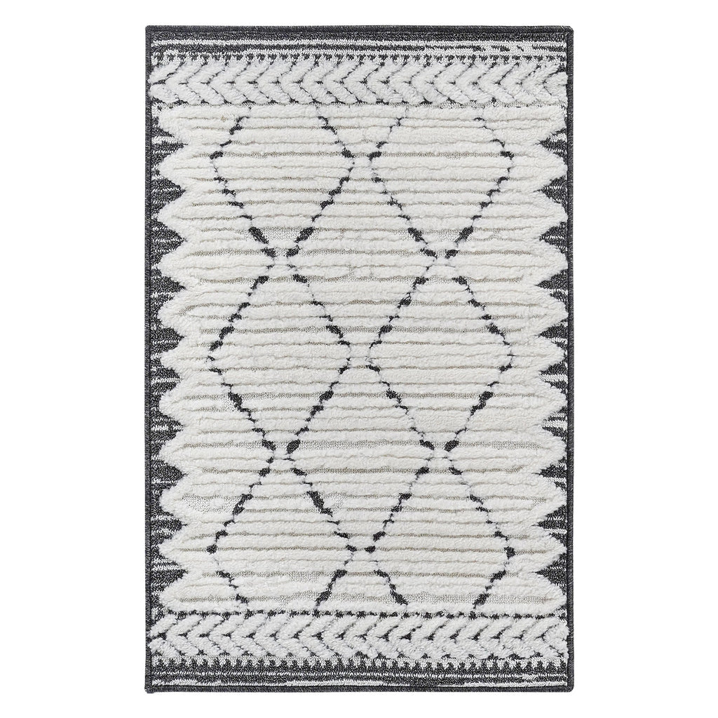 Step Collection High-low Striped Beige Cream Indoor Area Rug, 2'x3'