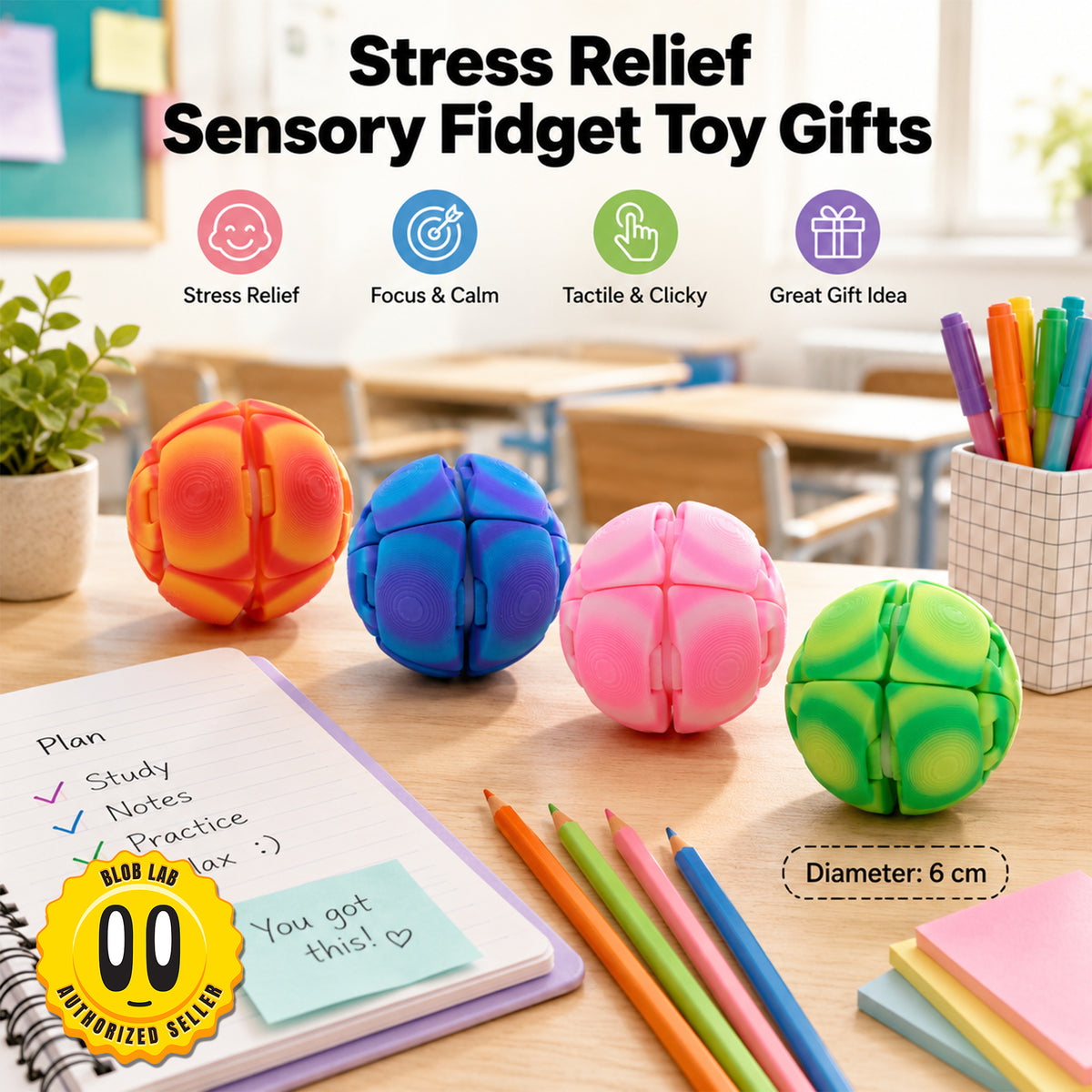 4PCS Large Stress Relief Squeeze Ball Sensory Fidget Toy, 3D Printed