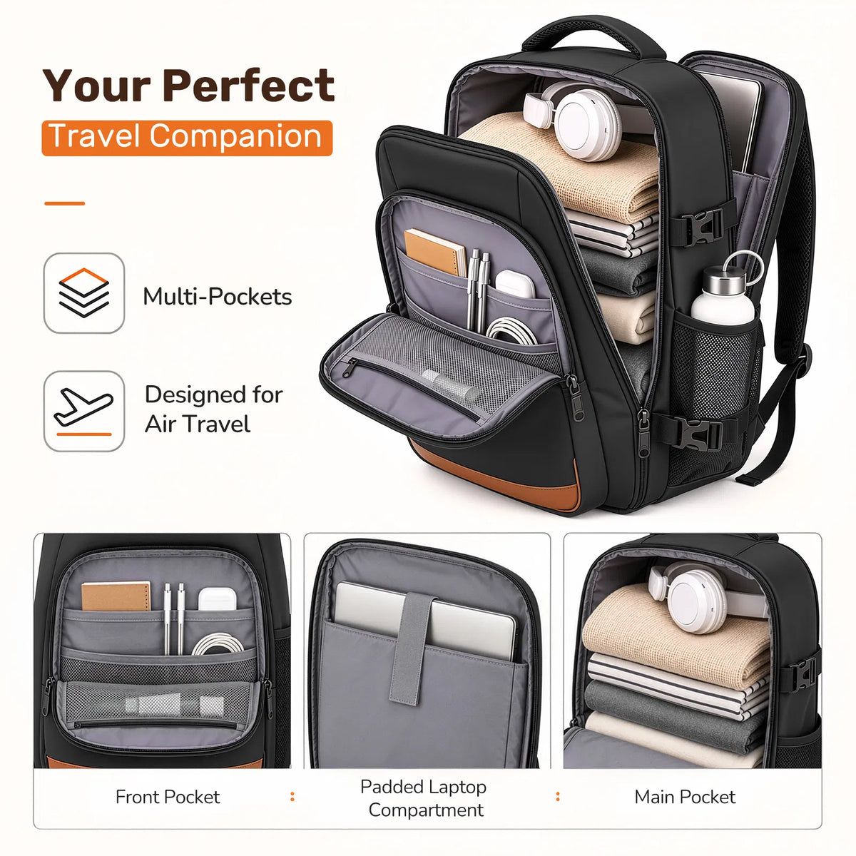 3pcs Travel Luggage Set With Backpack, Includes 20-Inch Carry-on