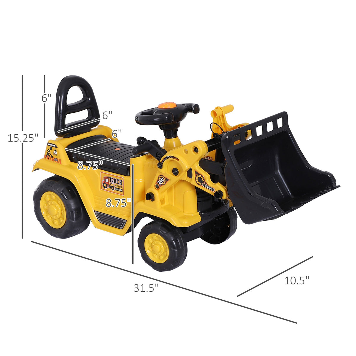 2 In 1 Ride On Toy Digger Tractor Pulling Cart Pretend Play