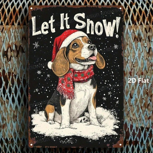 Vintage Metal Sign 2D Flat Christmas Beagle Snow Scene Wall Decor,8X12