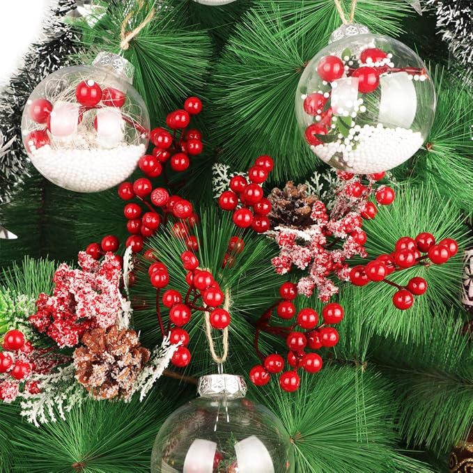 20-Pack 7-Inch Artificial Red Berry Picks For Christmas Tree Decorations