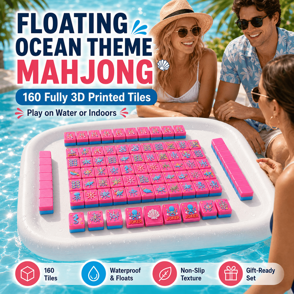 160PCS 3D Printed Floating American Mahjong Set, Ocean Theme Waterproof