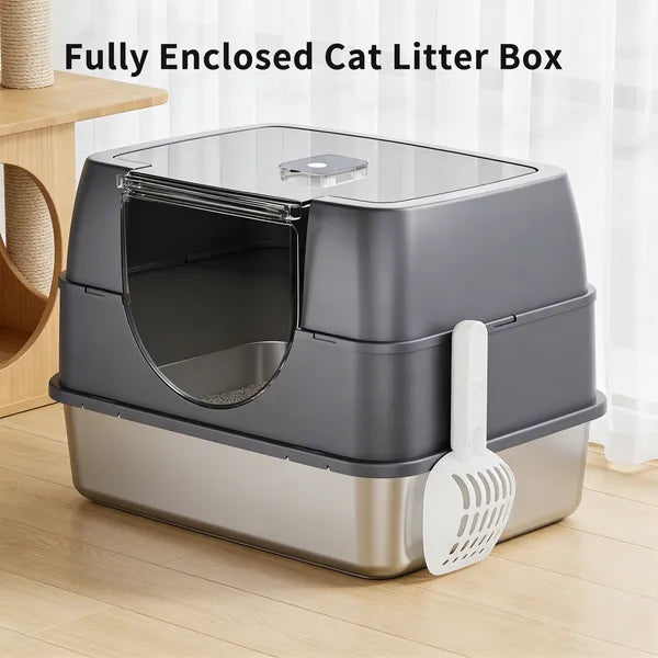 Fully Enclosed Stainless Steel Cat Litter Box White - Top Pick, Odor