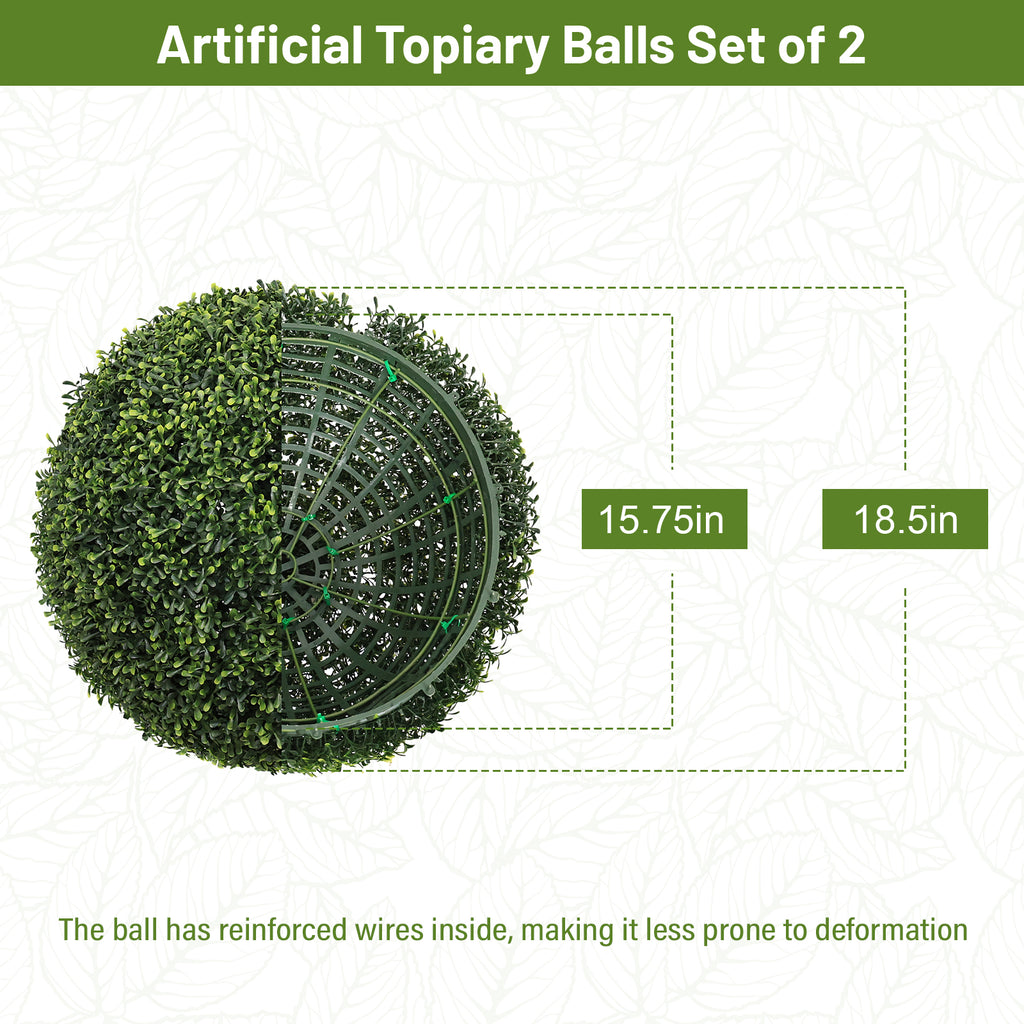 18.5IN Topiary Balls Artificial Outdoor Faux Boxwood Plants Large Green
