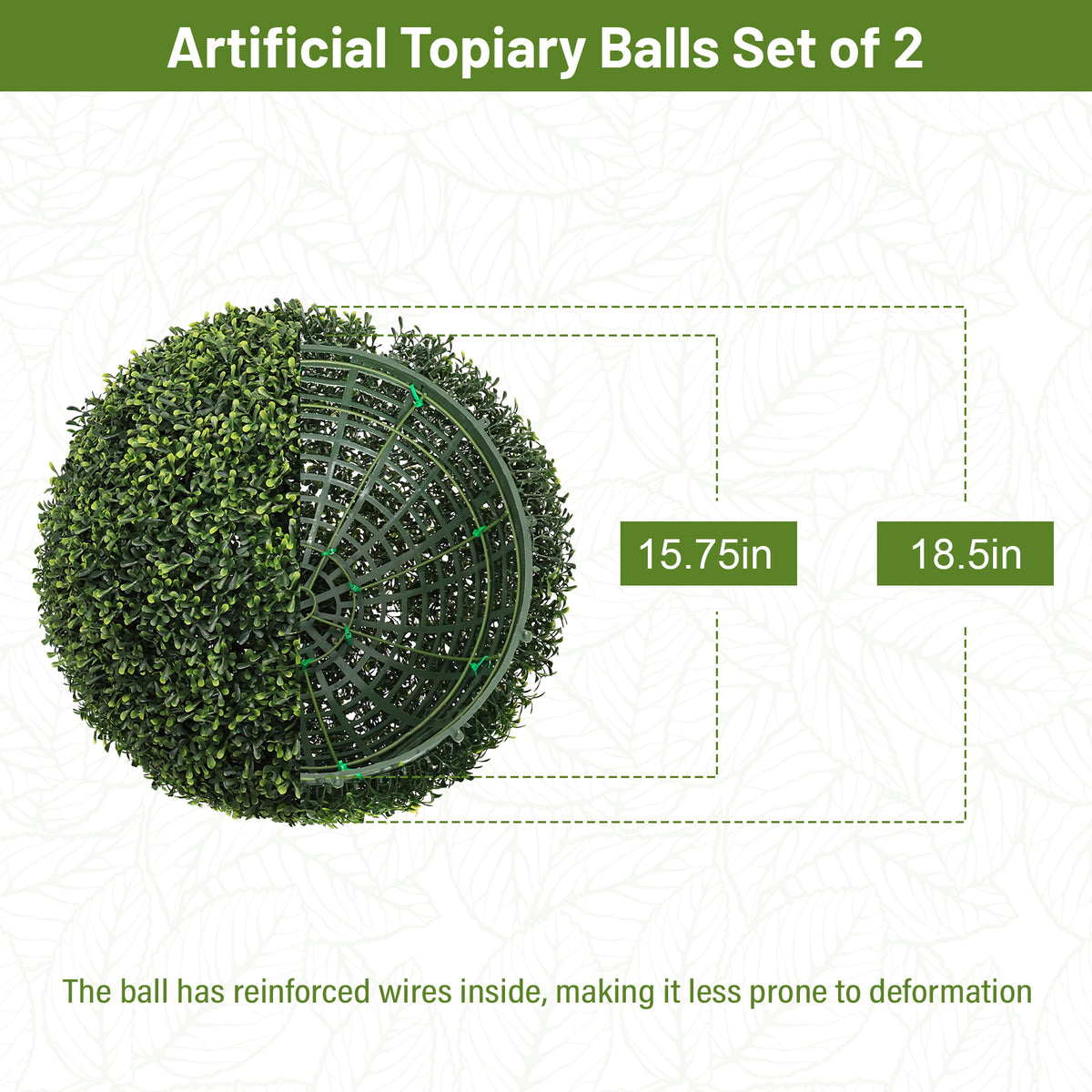 18.5IN Topiary Balls Artificial Outdoor Faux Boxwood Plants Large Green