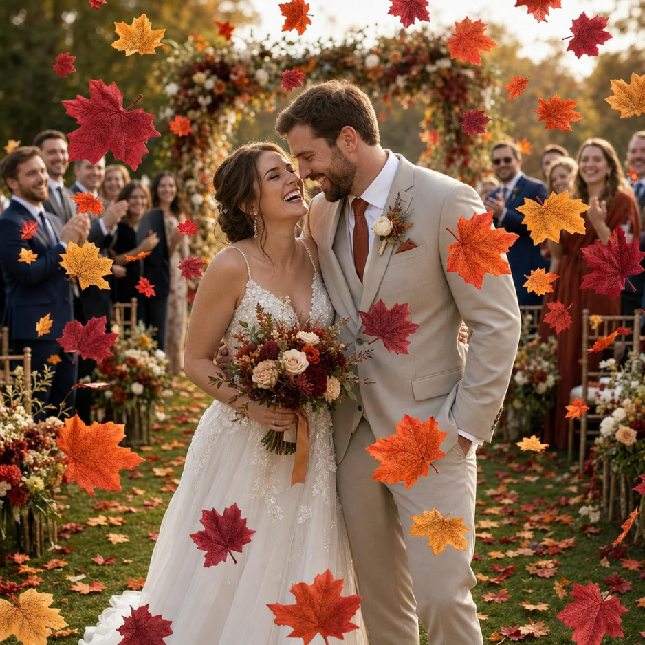 300PCS Artificial Maple Leaves, 3.35 Inch Mixed Fall