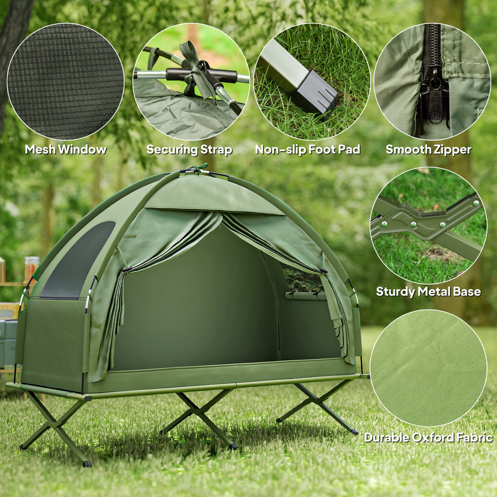 Camping Tent Cot, Single Person Folding Cot Combo, Off-ground Tent