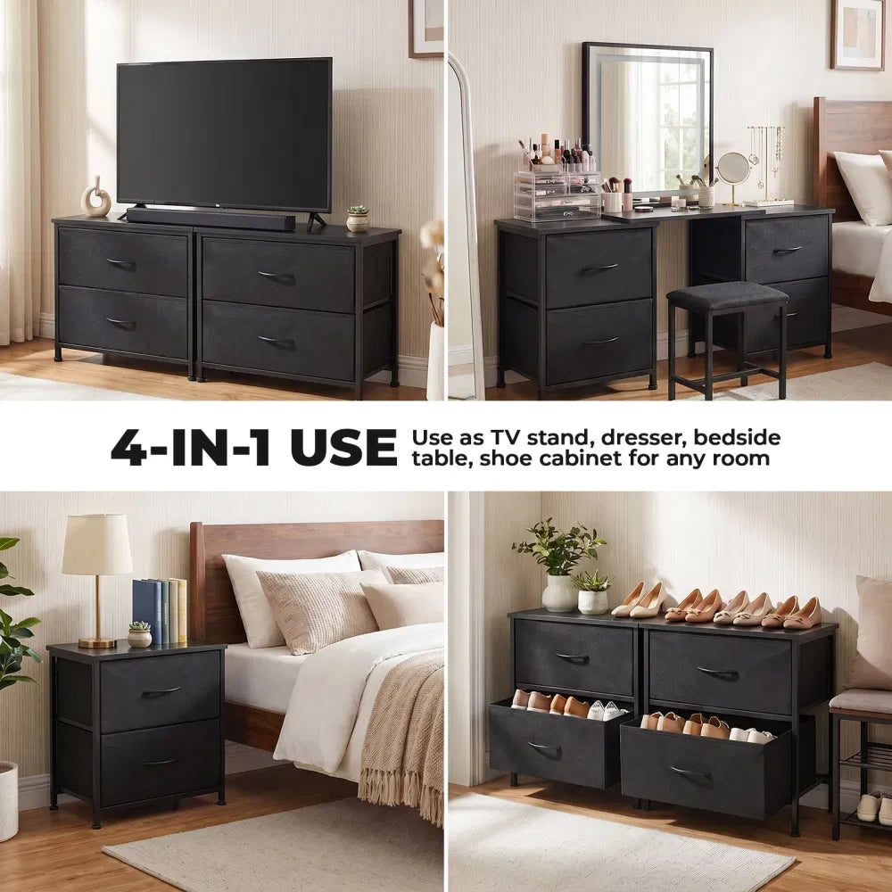 2-Pack 2/4-Drawer Dresser With Metal Frame & Wood Top