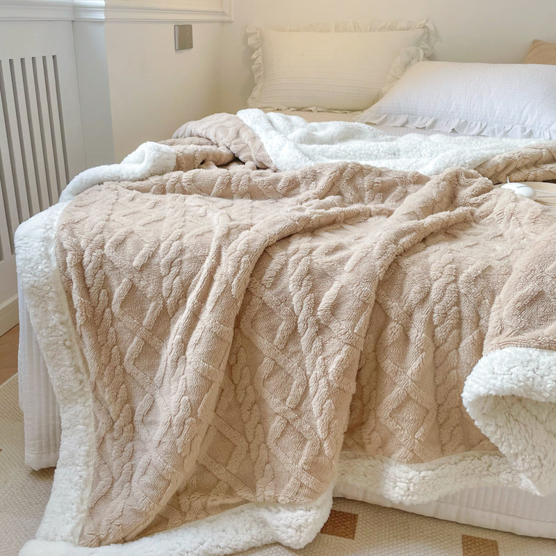 1PC Reversible Sherpa Throw Blanket, Textured Plush Warm Blanket