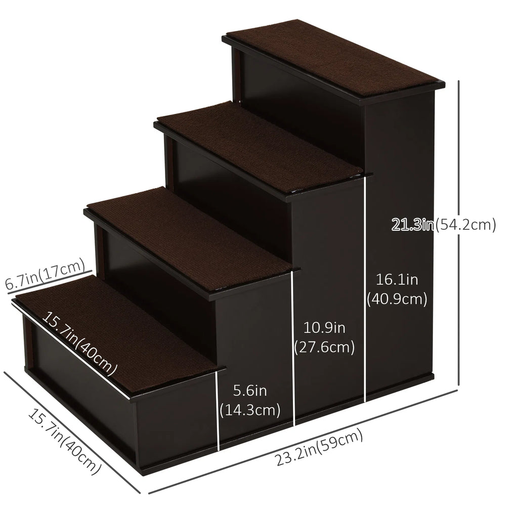4 Levels Wooden Dog Steps Pet Stairs For High Bed, Cat Ladder For Bed