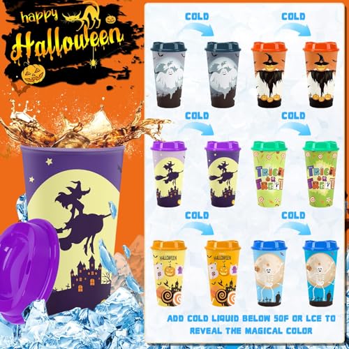12pcs Halloween Color Changing Cups, 16Oz Reusable Plastic Coffee Cups