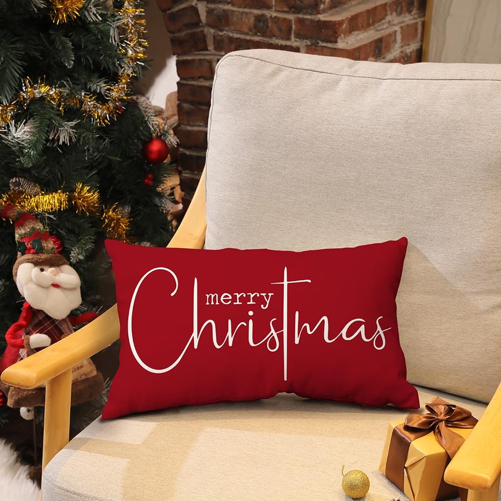 Christmas Pillow Cover, Merry Christmas Decorative Throw Pillow Case